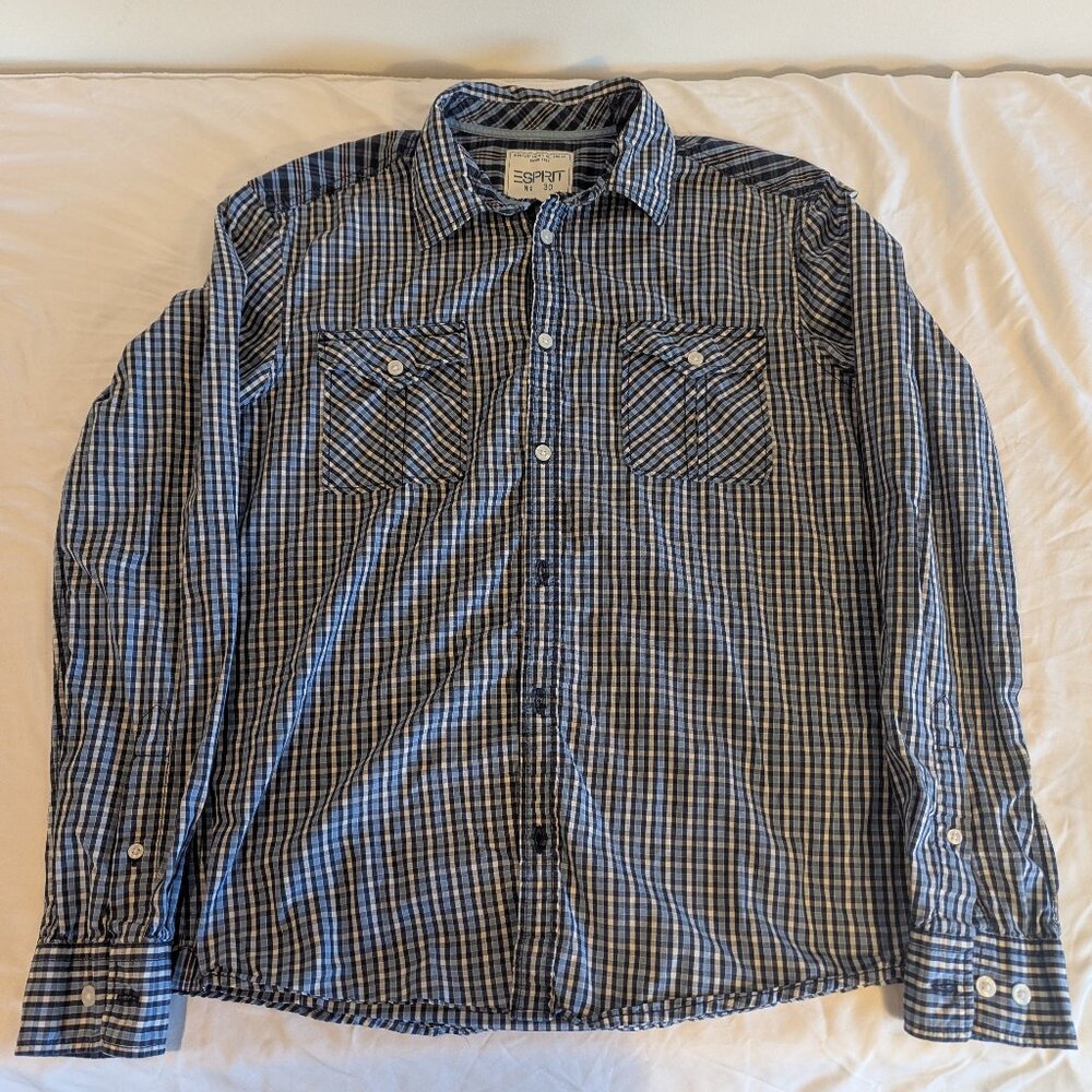Esprit plaid blue button down dress shirt
